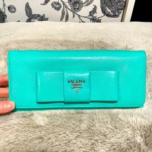 EUC Prada Safiano Bow Wallet - Tiffany Blue